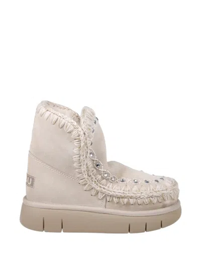 Mou Crystal-embellished Crochet-trim Boots In Neutral