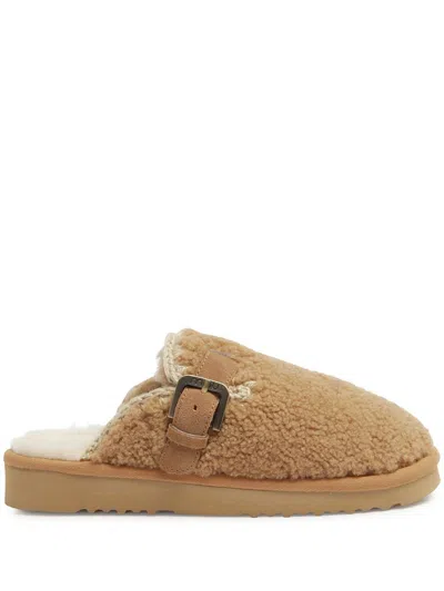 Mou Curly Sheepskin Clog Slipper In Brown