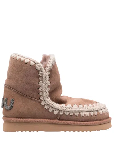 Mou Deep Brown Eskimo 18 Lambskin Rhinestone Slip-on Shoes