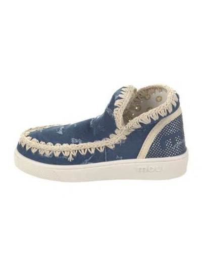 Pre-owned Mou Denim Colorblock Pattern Lace-up Boots W/ Tags In Blue