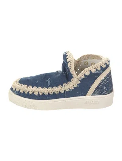 Pre-owned Mou Denim Colorblock Pattern Lace-up Boots W/ Tags In Blue