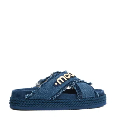 Mou Denim Cross-strap Sandals With Rubber Platform Sole