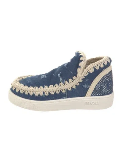 Pre-owned Mou Denim Printed Lace-up Boots W/ Tags In Blue