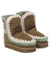 Mou Embroidered Shearling-lined Suede Boots In Brown
