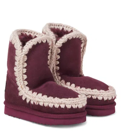 MOU EMBROIDERED SHEARLING-LINED SUEDE BOOTS