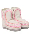 Mou Embroidered Shearling-lined Suede Boots In Pink