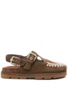 Mou Embroidered Suede Mules In Brown