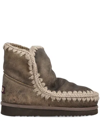 Mou Stitched Trim Slip-on Ankle Boots In Brown