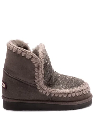 Mou Eskimo 18 Sheepskin Boots With Crochet Stitching In Brown