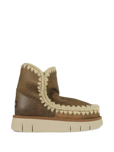 Mou Eskimo 18 Bounce Crochet-trim Ankle Boots In Black