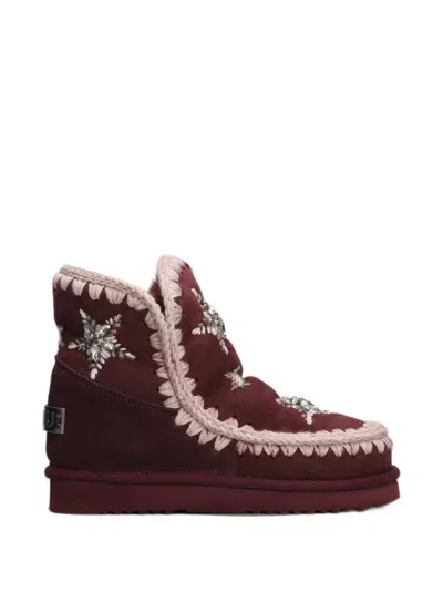 Mou Eskimo 18 Crochet-trim Ankle Boots In Burgundy