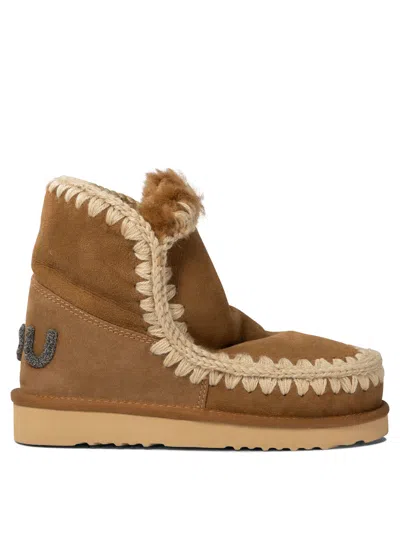 Mou Eskimo 18 Glitter Logo Ankle Boots In Brown