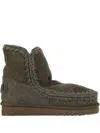 Mou Ankle-length Glitter Logo Boots In Soft Sheepskin In Green