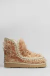 Mou Eskimo 18 Low Heels Ankle Boots In Rose-pink Leather In Beige