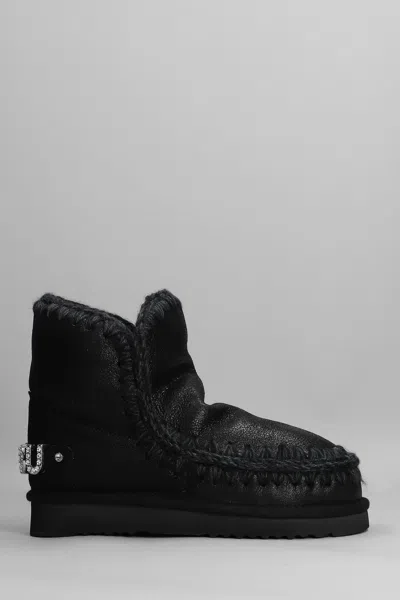 Mou Eskimo Sneaker Low Heels Ankle Boots In Black Leather