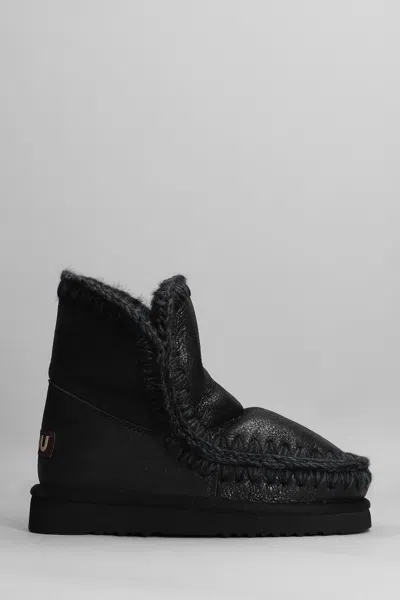 MOU ESKIMO 18 LOW HEELS ANKLE BOOTS IN BLACK LEATHER