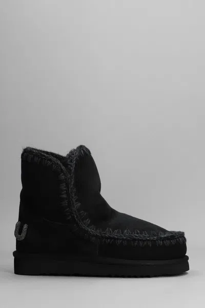 Mou Eskimo 18 Low Heels Ankle Boots In Black Suede