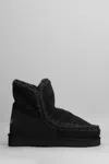 Mou Eskimo 18 Low Heels Ankle Boots In Black Suede In Black