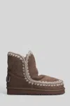 Mou Eskimo 18 Low Heels Ankle Boots In Brown Suede In Burgundy
