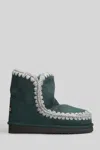 Mou Eskimo 18 Low Heels Ankle Boots In Green Suede In Multi