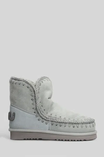 Mou Eskimo 18 Low Heels Ankle Boots In Grey Suede In White
