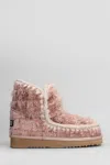 Mou Eskimo 18 Low Heels Ankle Boots In Rose-pink Leather In Rose-pink