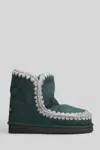 Mou Eskimo 18 Low Heels Ankle Boots In Green Suede In Multi