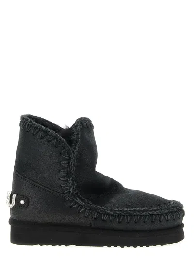 Mou 'eskimo 18 Rhinestone Logo' Ankle Boots In Black