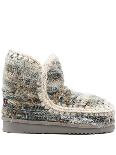 Mou Eskimo 18 Low Heels Ankle Boots In Khaki Suede In Multi
