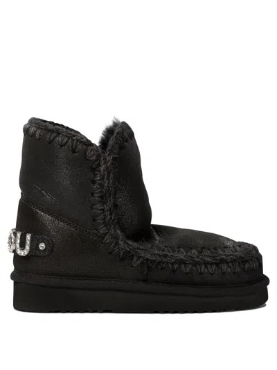 Mou Eskimo 18 With Rhinestones Logo Ankle Boots Black