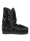 Mou Sequin Hand-crocheted Eskimo Boots In Black