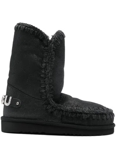 Mou Eskimo 24 Low Heels Ankle Boots In Black Leather In Multi