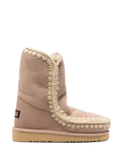Mou Eskimo 24 Crochet-trim Sheepskin Boots In Brown
