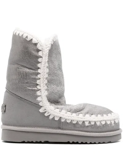 Mou Eskimo 24 Low Heels Ankle Boots In Silver Glitter