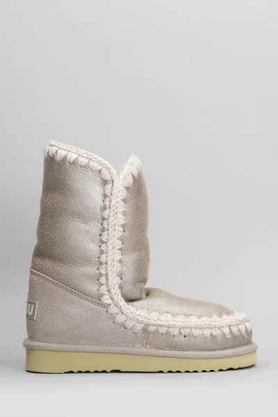 Mou Eskimo 24 Low Heels Ankle Boots In Beige Leather