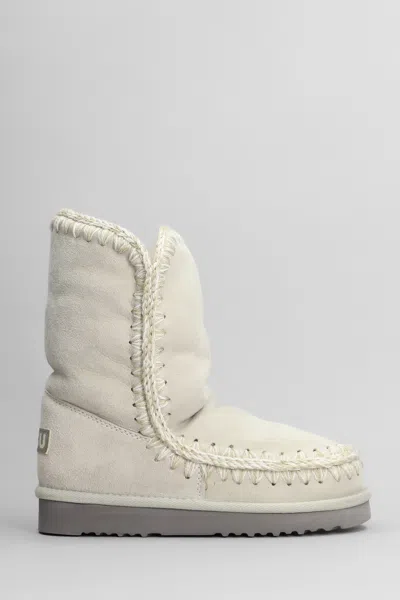 Mou Eskimo 24 Low Heels Ankle Boots In Beige Suede In White