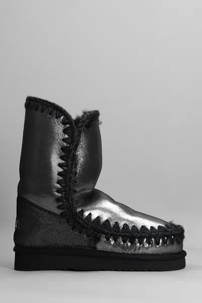 Mou Eskimo 24 Low Heels Ankle Boots In Black Glitter