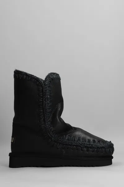 Mou Eskimo 24 Low Heels Ankle Boots In Black Leather
