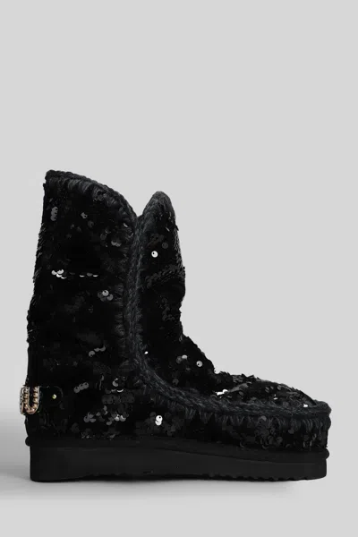 Mou Eskimo 24 Low Heels Ankle Boots In Black Suede