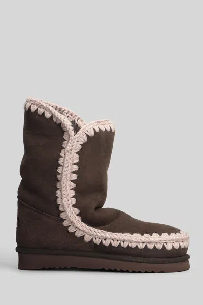 Mou Eskimo 24 Low Heels Ankle Boots In Brown Suede