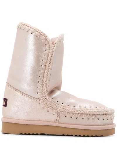 MOU ESKIMO 24 LOW HEELS ANKLE BOOTS IN ROSE-PINK GLITTER