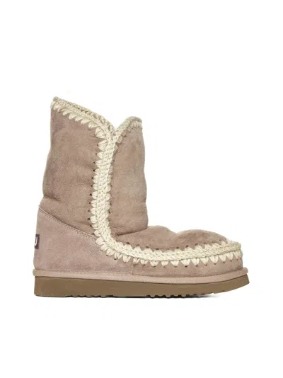 Mou Eskimo 24 Low Heels Ankle Boots In Taupe Suede In Elephant Grey