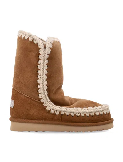 Mou Eskimo 24 Sheepskin Boots With Crochet Stitching In Brown