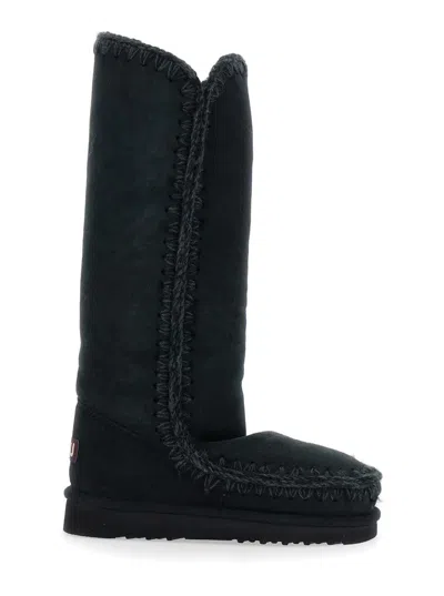 MOU 'ESKIMO' BLACK BOOTS WITH BRAIDED EFFECT AND LOGO PATCH ON THE REAR IN LEATHER WOMAN