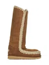Mou Woven Detail Boots In Cognac