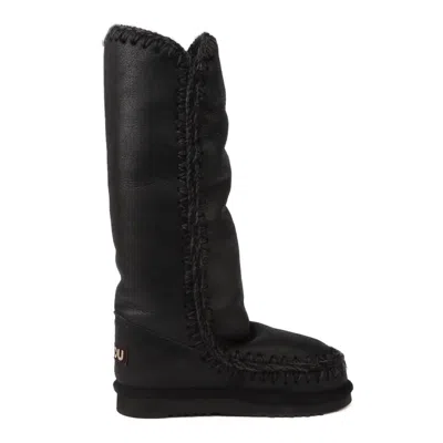 Mou Whipstitch-trim Shearling-lined Boots In Nero