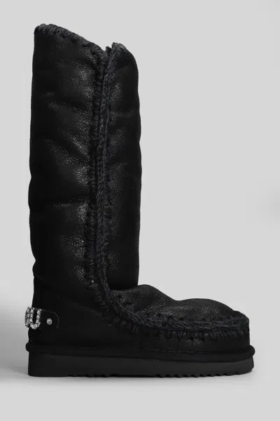 Mou Eskimo 40 Low Heels Boots In Black Leather