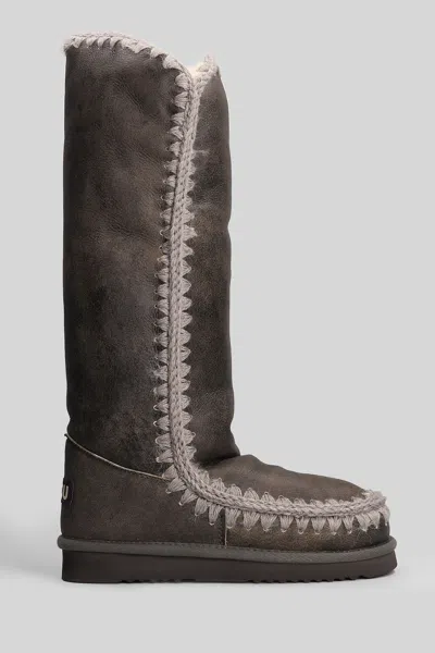 Mou Eskimo 40 Low Heels Boots In Brown Leather