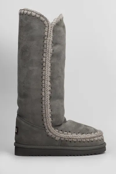 Mou Eskimo 40 Low Heels Boots In Grey Suede In Gray