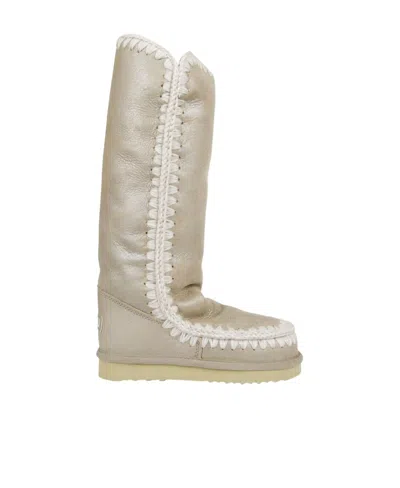 Mou Eskimo 40 Metallic-finish Contrast Stitched Boots In Neutral
